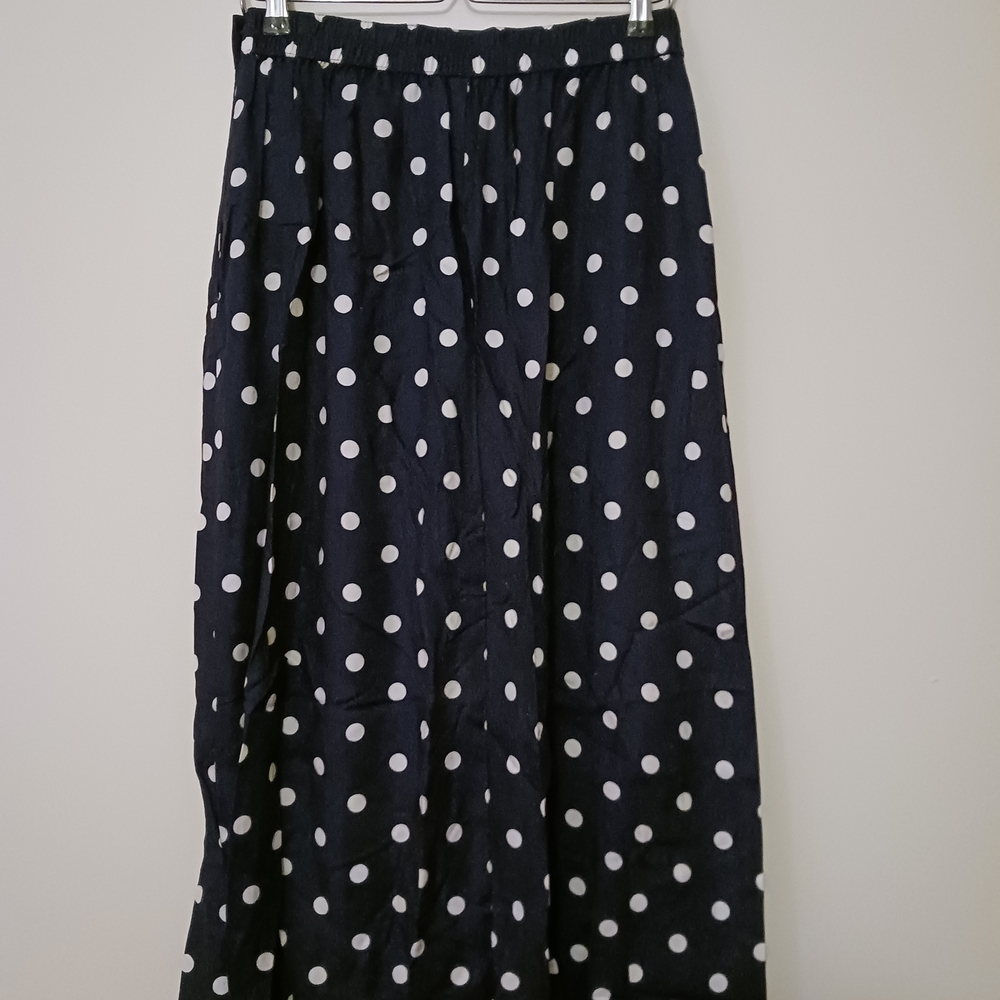 Vintage Leslie Fay Navy Blue and White Polka Dot Midi Skirt
